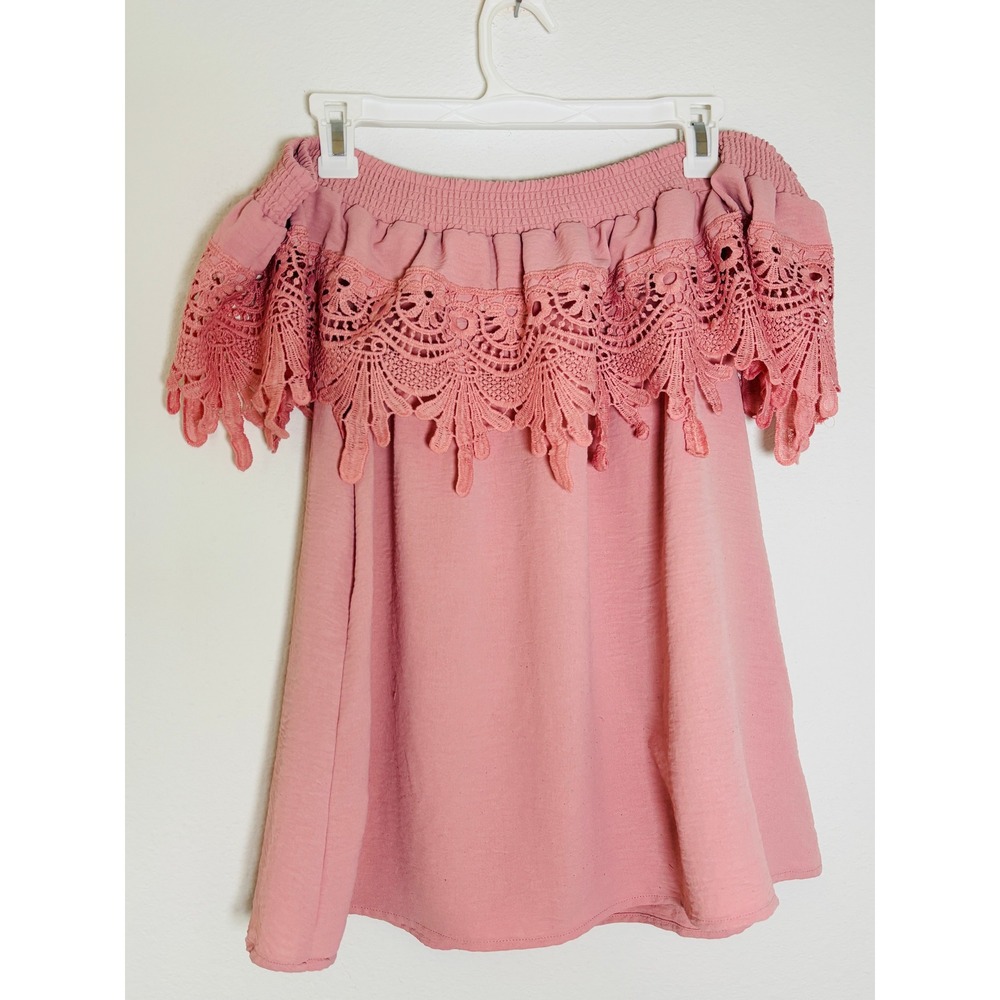 Love 8 Mauve Pink Off The Shoulder Crochet Lace Boho Top 2XL